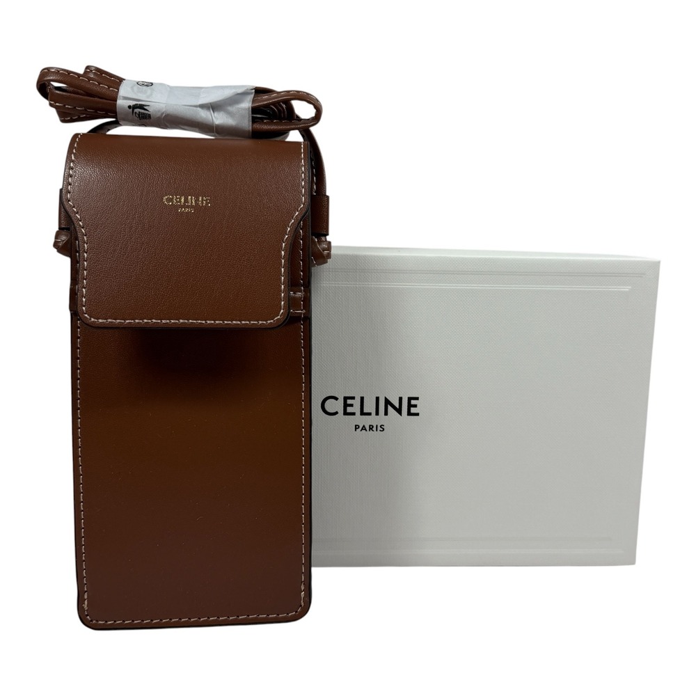 Celine Paris Tan Leather sunglasses Pouch Crossbody Bag with Box Brown Gold Logo